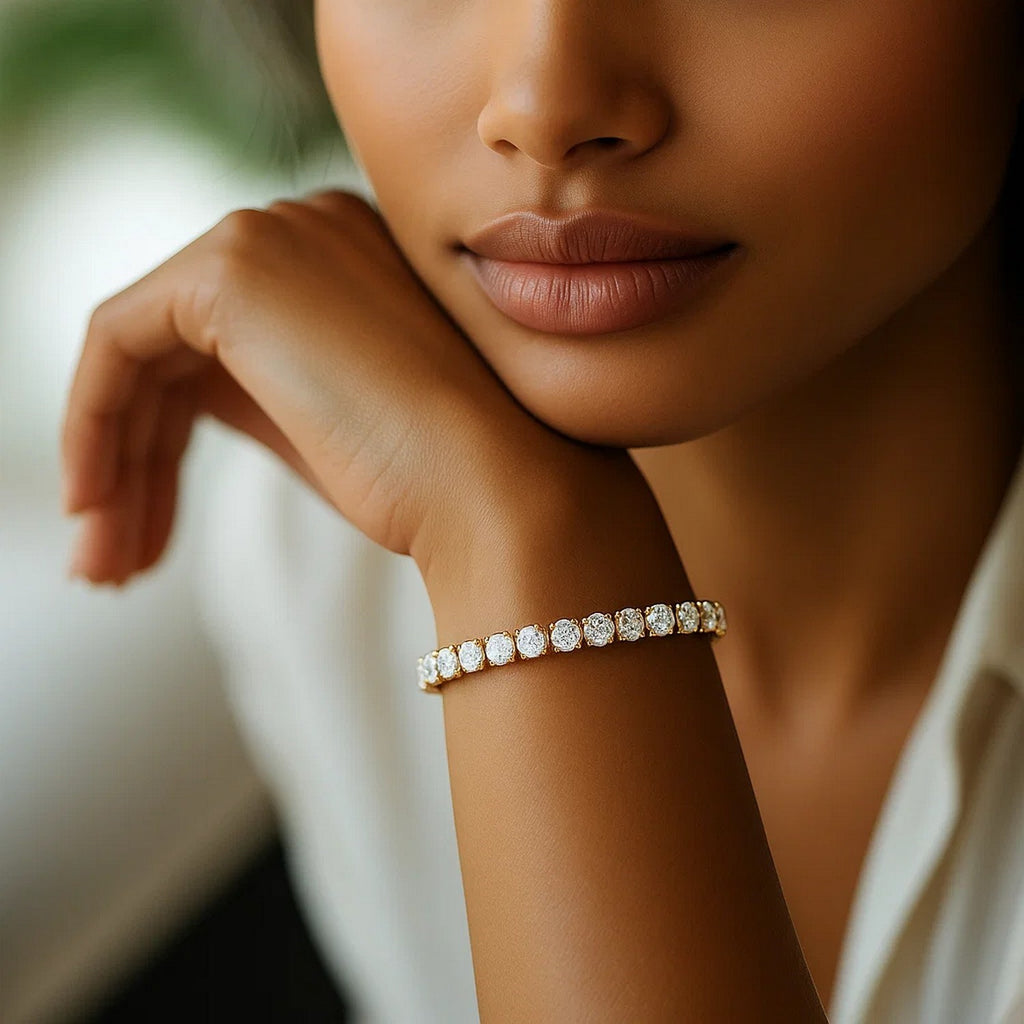 Ashbourne round cut tennis bracelet, 7 ct lab-grown diamonds, 14K yellow gold