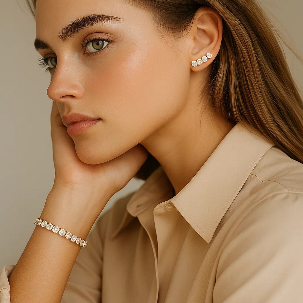 Ashbourne round cut tennis bracelet, 7 ct lab-grown diamonds, 14K yellow gold