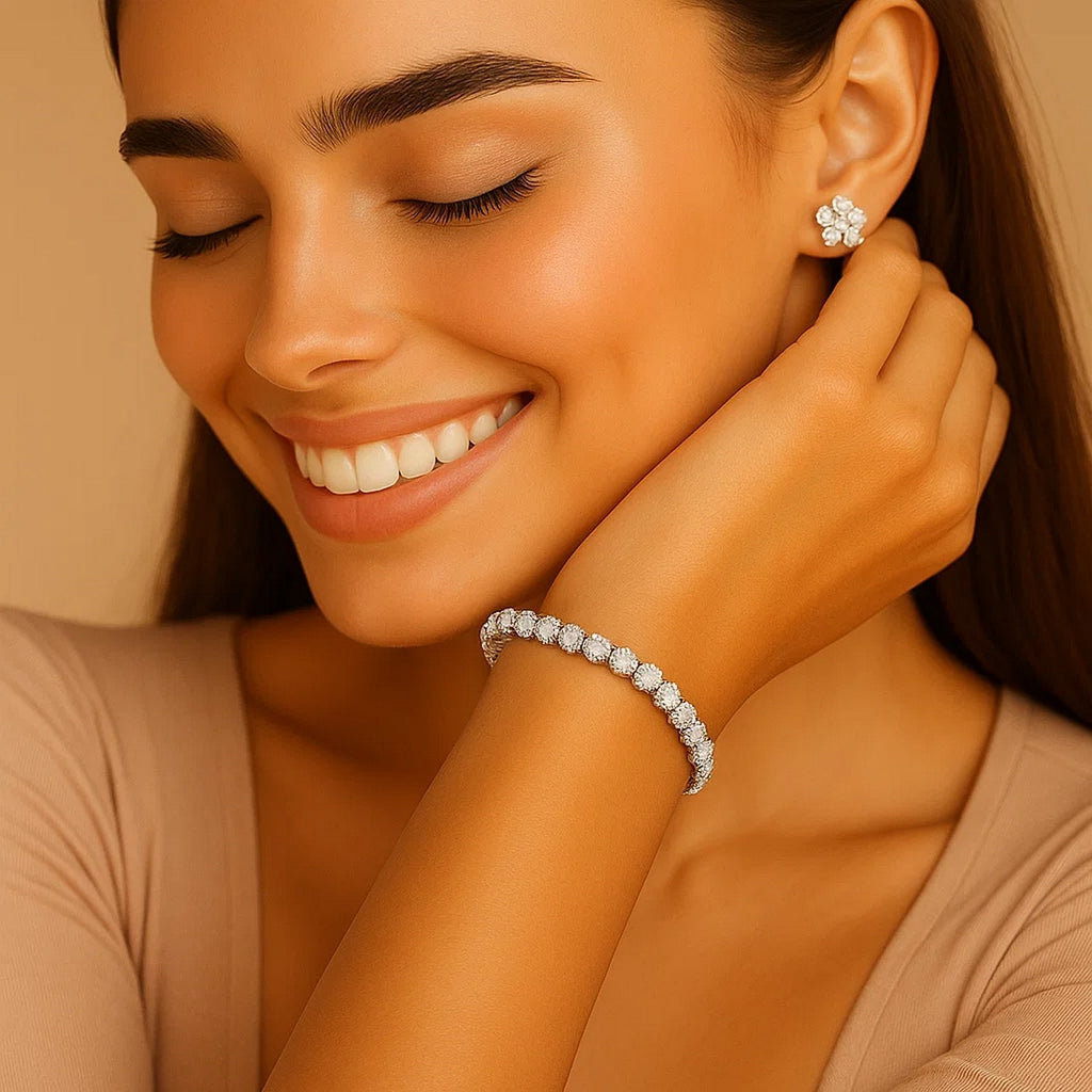 Ashbourne round cut tennis bracelet, 5 ct lab-grown diamonds, 14K white gold
