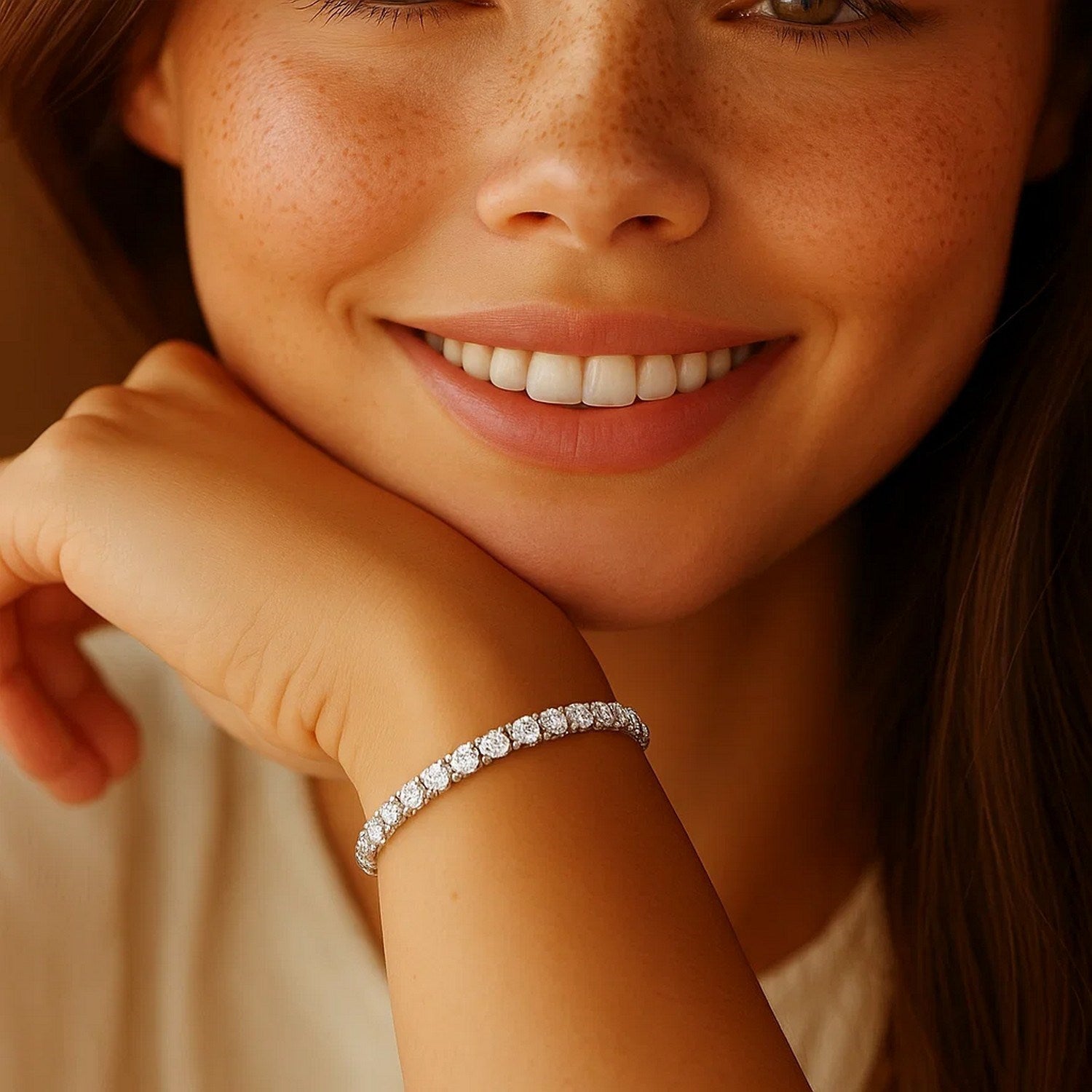 Ashbourne round cut tennis bracelet, 5 ct lab-grown diamonds, 14K white gold