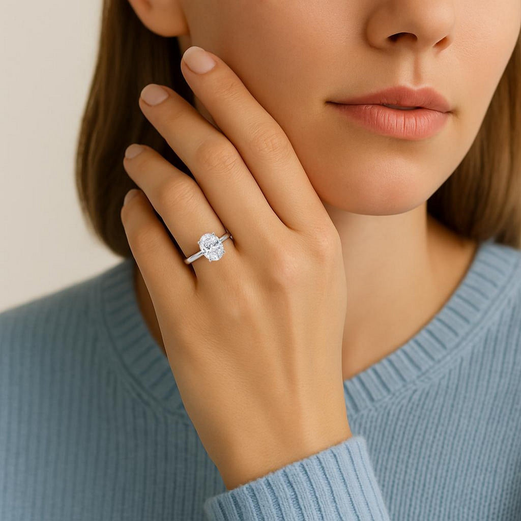 Ashbourne oval cut solitaire, lab-grown diamonds, 14K white gold