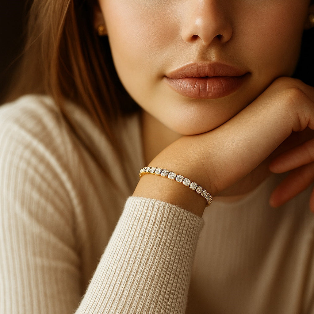 Ashbourne round cut tennis bracelet, 5 ct lab-grown diamonds, 14K yellow gold