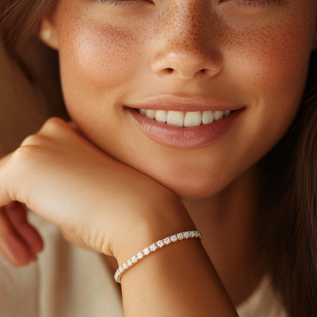 Ashbourne round cut tennis bracelet, 5 ct lab-grown diamonds, 14K yellow gold
