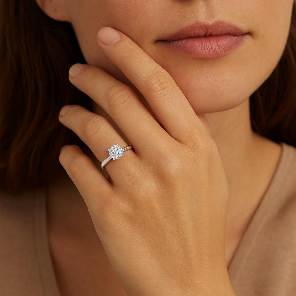 Ashbourne round cut solitaire, lab-grown diamonds, 14K white gold