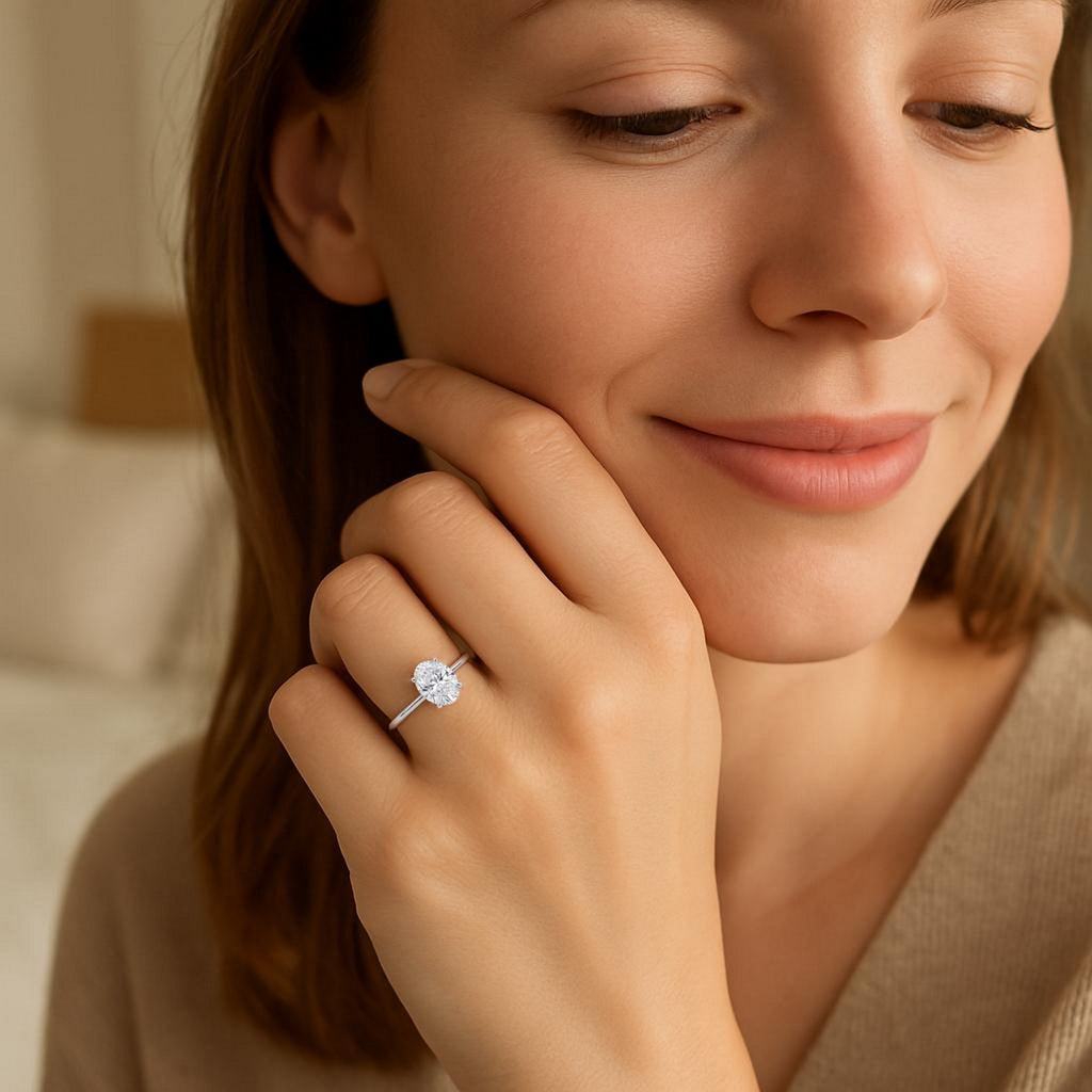 Ashbourne oval cut solitaire, lab-grown diamonds, 14K white gold