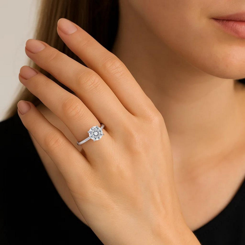 Ashbourne round cut solitaire, lab-grown diamonds, 14K white gold