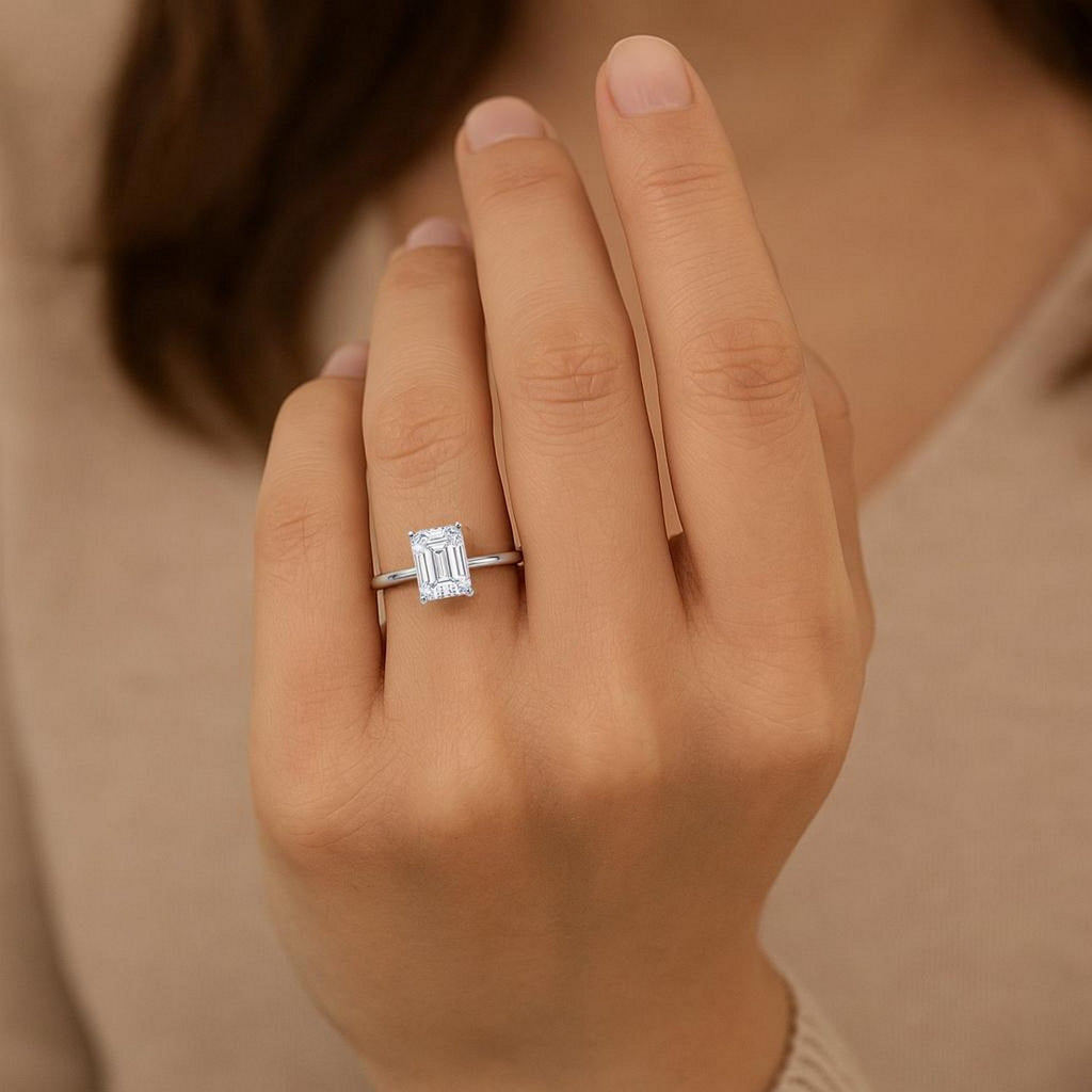 Ashbourne emerald cut solitaire, lab-grown diamonds, 14K white gold