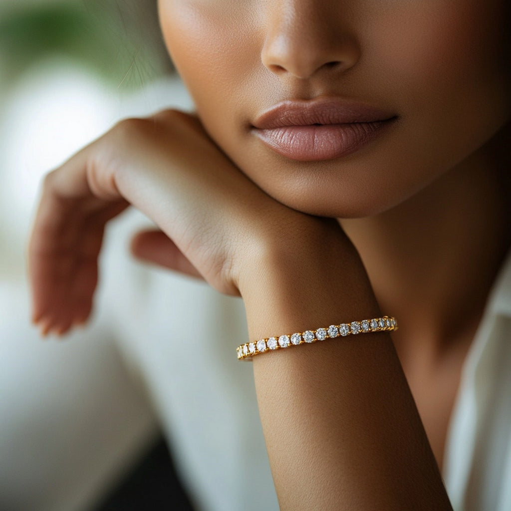 Ashbourne round cut tennis bracelet, 6 ct lab-grown diamonds, 14K yellow gold