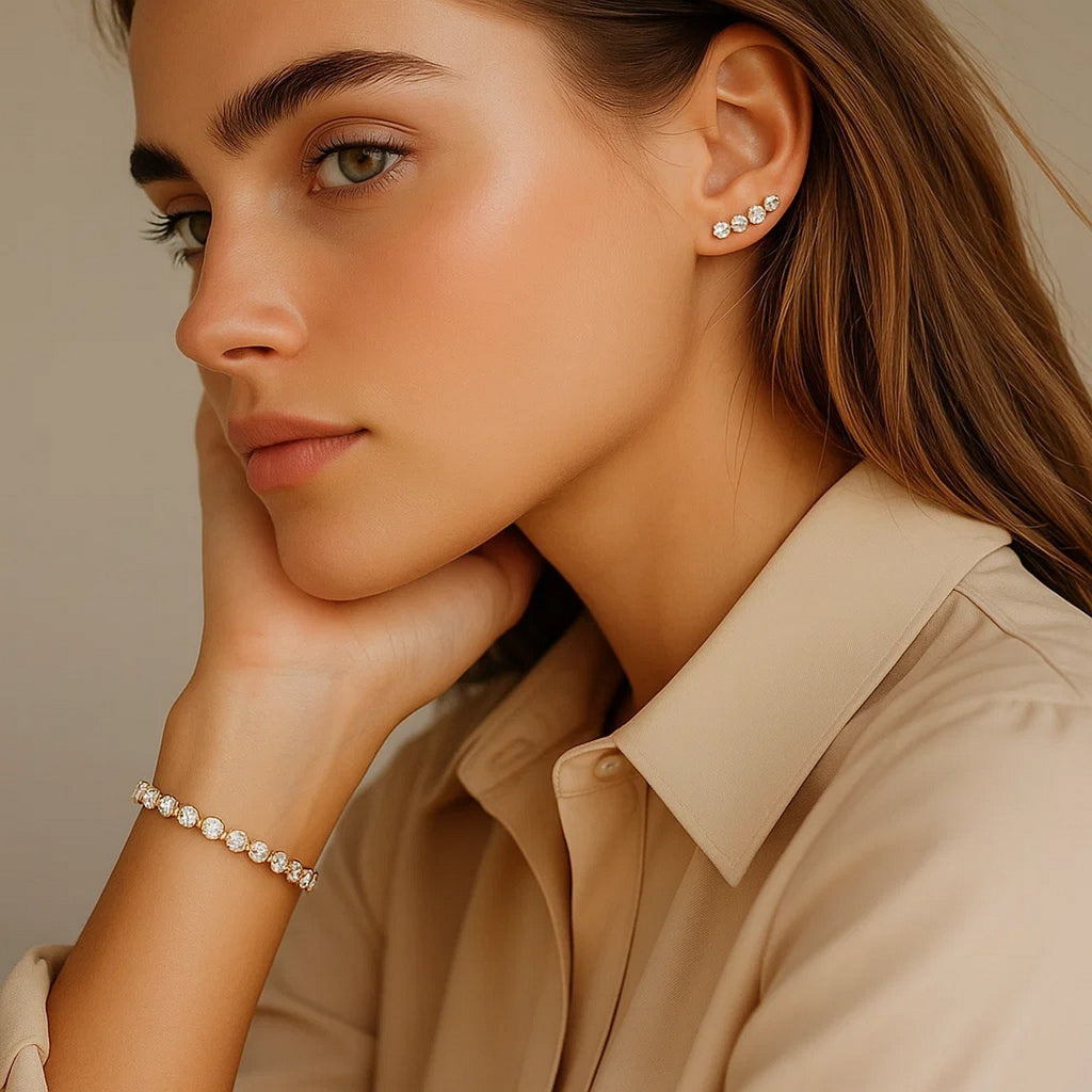 Ashbourne round cut tennis bracelet, 6 ct lab-grown diamonds, 14K yellow gold
