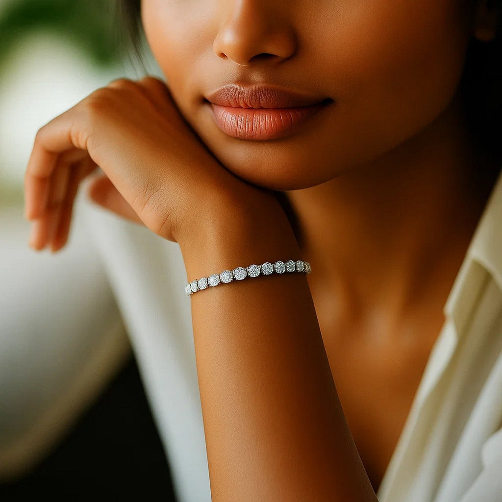 Ashbourne round cut tennis bracelet, 6 ct lab-grown diamonds, 14K white gold