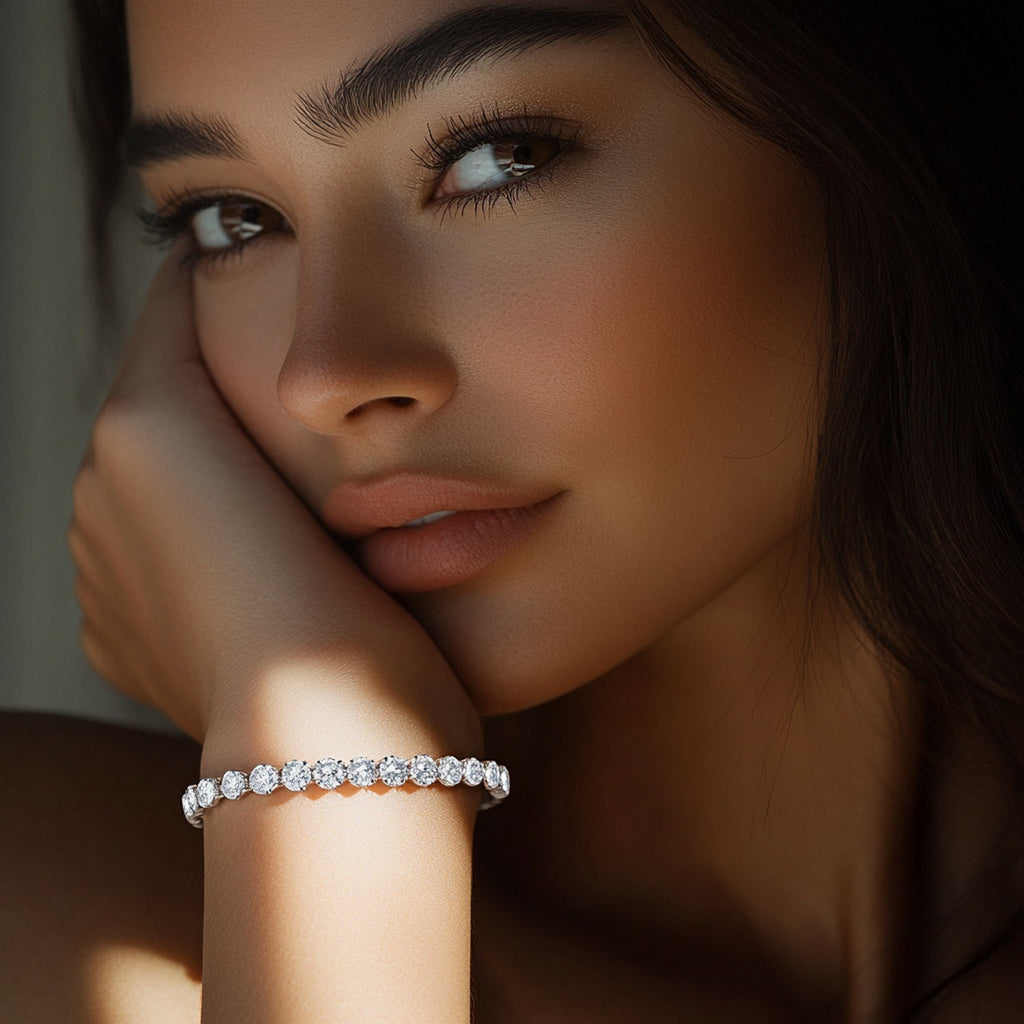 Ashbourne round cut tennis bracelet, 8 ct lab-grown diamonds, 14K white gold